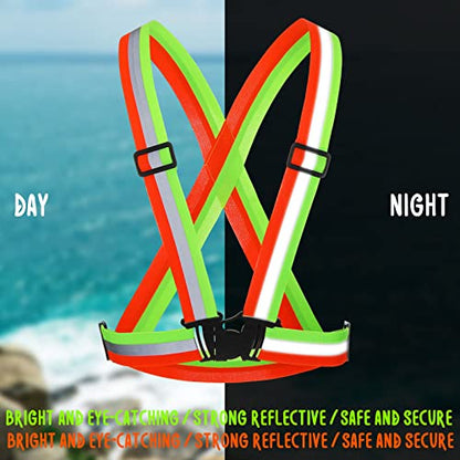 Macarrie 15 Pcs High Visible Reflective Running Vest Bulk Adjustable Safety Vest Elastic Straps Gear Night Walking Outdoor - color: Green and Orange