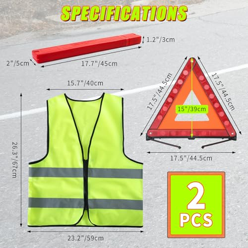 Warning Triangles Safety Triangle Emergency Kit Foldable Reflective Triangles with Base Roadside Triangle Kit with Reflective Warning Vest