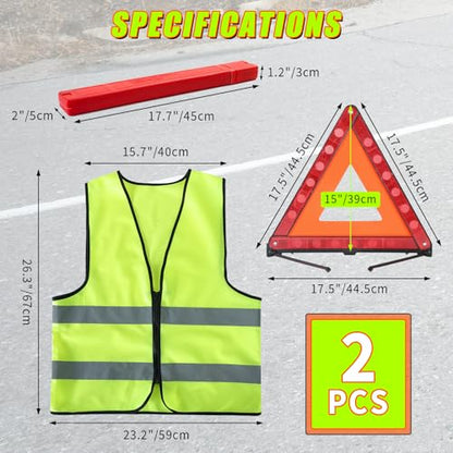 Warning Triangles Safety Triangle Emergency Kit Foldable Reflective Triangles with Base Roadside Triangle Kit with Reflective Warning Vest