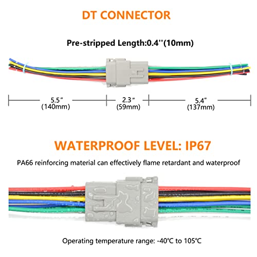 1 Set 12 Pin DT Deustch Waterproof Automotive Electrical Butt Connector with 16AWG -40℃-105℃ 600V Wires and Heat Shrink Tubes Connectors Kit for Car Truck Boat (F 12Pin Wiring 1Pair)