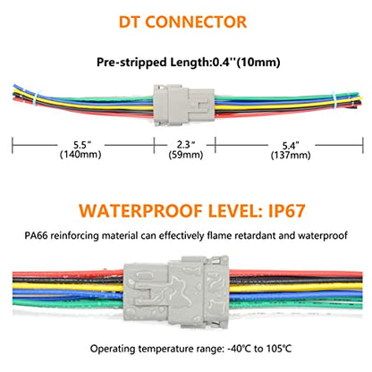 1 Set 12 Pin DT Deustch Waterproof Automotive Electrical Butt Connector with 16AWG -40℃-105℃ 600V Wires and Heat Shrink Tubes Connectors Kit for Car Truck Boat (F 12Pin Wiring 1Pair)