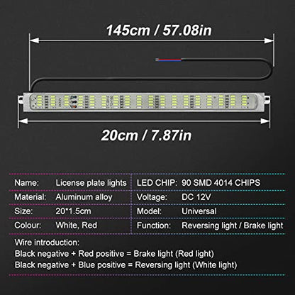 Double Colors LED License Plate Light Super Bright 90 SMD Chips 2-in-1 Fuction Brake Light Reversing light for Car SUV Truck,Motorcycle,Waterproof,DC12V.1-Pack(White + Red)