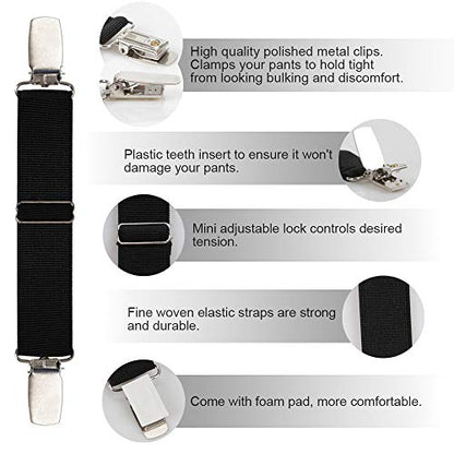 Boncas Improved Adjustable Elastic Boot Clips Boot Straps Pant Clips Stirrups Leg Straps Keeping Your Pants Tucked - color: Flat 3" -4.7"
