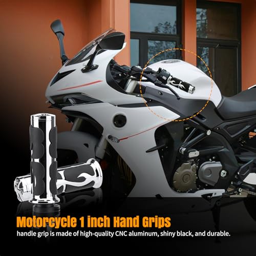 Motorcycle Hand Grips 1 Inch 25MM Handlebar Grip Throttle Non-Slip Universal Compatible with Harley Davidson Dyna Sportster 883 Road King Electra Glide Street Glide - color: Chrome-F