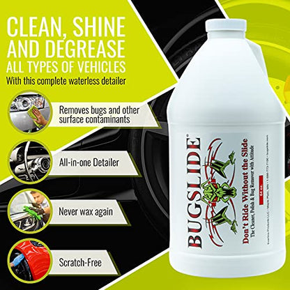 BugSlide 64 Oz Cleaner Refill for Spray Bottles & Travel Kits - All Surfaces Cleaning and Detailing Solution for Vehicle Interior and Exterior Use - Shines, Degreases, Polishes - style: 64 Oz Refill