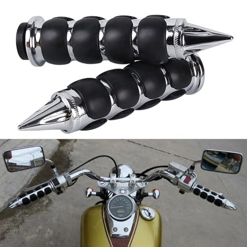 1" Motorcycle Hand Grips Chrome Black Handlebar Grip Fits 25mm(1") Handlebars for Harley Davidson,for Honda Yamaha Suzuki and for Kawasaki (Chrome_Tapered) - color: Chrome Black, size: 1" Tapered