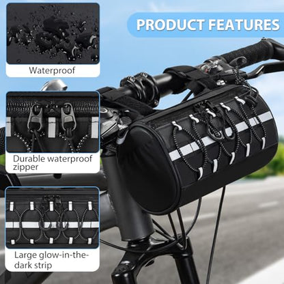 GMAK 2 in 1 Bike Handlebar Bag, Bike/Bicycle Front Bags with Reflective Area & Shoulder Straps, Small Bicycle Handle Bar Bag Cycling Pouch Pack Bike Accessories for Road Mountain Bike Cycling Travel