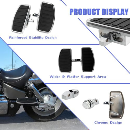 PSLER 2PCS Motorcycle Floorboards Adjustable Rear Passenger Foot Pegs, Compatible with Vstar Dragstar 400 650 V-Max XV125 XV250 VTX1800 VL400 VL800 C50, Chrome, Horizontal Stripes Pattern - size: Horizontal Stripes Pattern