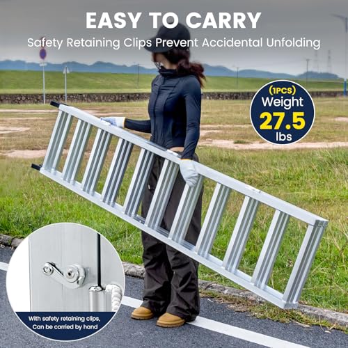 KROAK Aluminum Loading Ramp 77" x 54" Ultra-Wide, 1800LBS Capacity, Aluminum Tri-Fold Ramps with Ski Guides for Motorcycle/Dirt Bike/Trailer/ATV/UTV/Garden Tractor/Lawn Mower