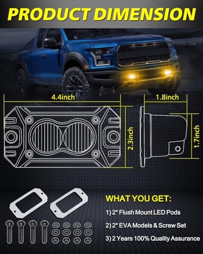 Amber Flush Mount LED Pods, AKD Part Flood CREE LED Flush Mount Fog Lights 40W Amber Chase Lights Bumper Driving Backup Reverse Light Pods for Trucks Pickup SUV UTV ATV Snowmobile - color: Amber Flush