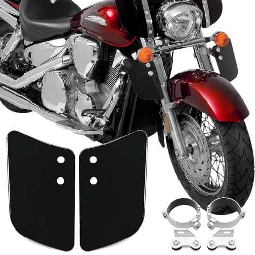 Motorcycle Front Fork Lower Small Wind Deflectors & Hardware Mounting Clamps fits for Harley Honda Yamaha Kawasaki Suzuki (Black) - color: Black