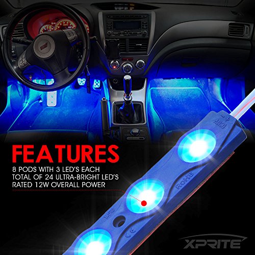 Xprite Blue LED Truck Bed Light Kits Rock Lights with On/Off Switch, for Pickup Footwells, Running Boards, Cargo, Under Car, Tonneau Cover, Rail Lighting - 8 PCs - color: Blue