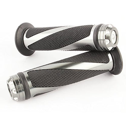Pair of 7/8" 22mm Motorcycle CNC Aluminum Rubber Gel Hand Grips Handlebar for Sports Bike Chopper Cruiser Bike - color: Titanium with Bar End