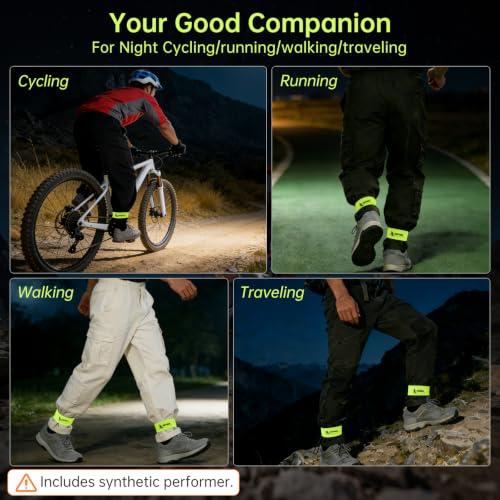 Reflective Ankle Bands for Cycling, High Visibility Bike Pant Clips, Elastic Adjustable Bicycle Trouser Straps, Night Safety Reflective Leg Bands for Running, Walking, Outdoor Activities
