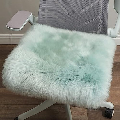 LLB Sheepskin Chair Cushion Non-Slip Back Square Genuine Fur Chair Cover Silky Natural Wool Seat Cushion Pad Soft Area Rugs Carpet for Home Office Restaurant Chair 18x18 Inch (Pack of 1), Milky Mint - color: Milky Mint, size: 18x18 Inch (Pack of 1)