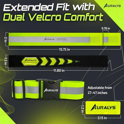 Auralys® 4 in 1 Reflective Running Gear, Adjustable Belt, Arm Bands, Ankle Straps & Bike Stickers for Night Visibility, Safety Gear, Reflective Tape Straps for Clothing, Night Dog Walking, Cycling
