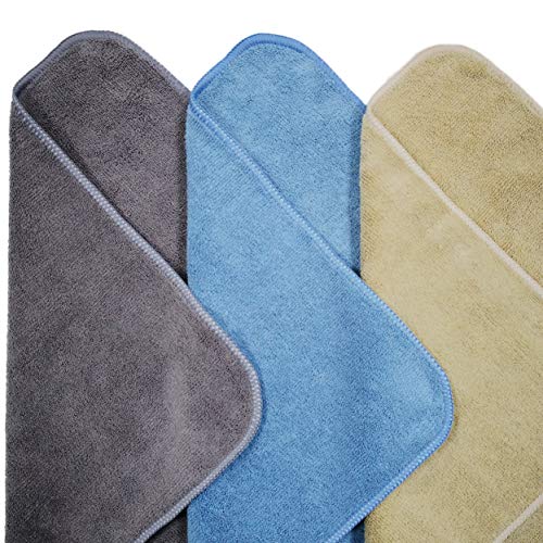 POLYTE Microfiber Cleaning Towel (16x24, 6 Pack, Professional, Blue,Camel,Gray)