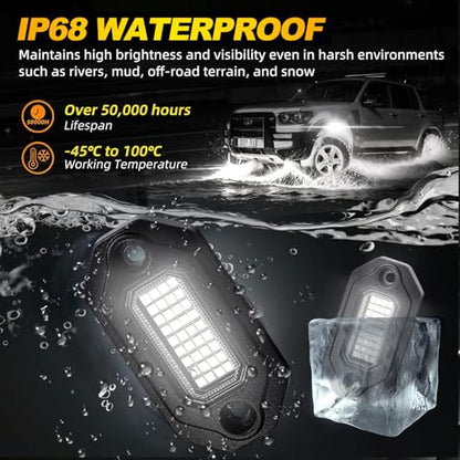 12 Pods White Rock Lights，Aluminum Housing, Waterproof IP68,6500K Pure White Super Bright Underglow, Rock Lights for Trucks, UTV, ATV, SUV, Boats,Each Rock Light Comes with a 15-Foot Extension Cord - size: 12 Pods