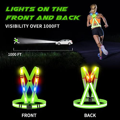 LED Reflective Vest, USB Rechargeable Reflective Running Gear with Safety Lights and Adjustable Size Elastic Band Night Vest Gear Accessories for Men Women Kids