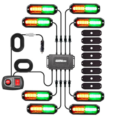 WINECO 8PCS LED Strobe Lights kit12V Sync Feature Green Amber 12LED Emergency Hazard Warning Lights with Strobe Controller for Trucks Vehicles ATV RV Cars Van - color: GREEN AMBER