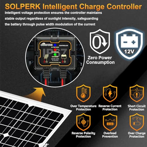 SOLPERK Solar Panel Kit 50W 12V, Waterproof Solar Battery Trickle Charger Maintainer + Smart MPPT Controller + Adjustable Mount Bracket for Boat Car RV Motorcycle(Without Mounting Bracket) - size: 50W MPPT