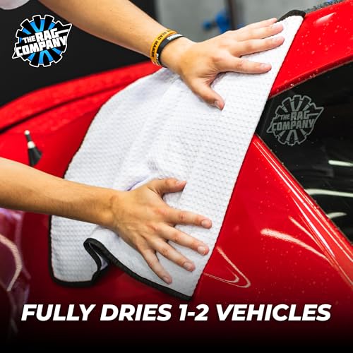 The Rag Company Dry Me A River, Professional Korean 70/30 Blend Microfiber Waffle-Weave Drying & Detailing Towels, Soft Suede Edges, 390 GSM, 20x40 Inches, White, 2-Pack - color: White, size: 20in x 40in