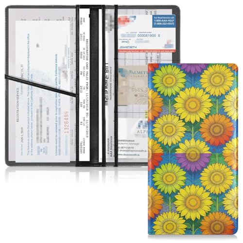 GuoChe Pu Leather Registration and Insurance Card Holder Men Women Document Wallet for any Car, Truck, Motorcycle, Trailer or Boat Rainbow Sunflower Lgbtq Flag Pride Month - color: 14