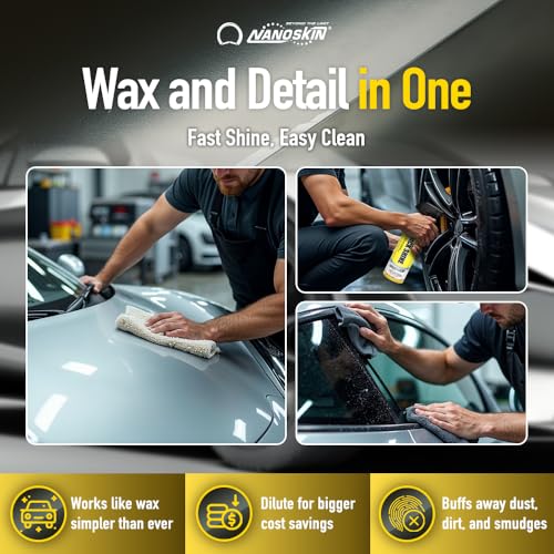 Nanoskin QUICK SHINE Quick Detail Spray 5 Gallons - Waterless Detailer Spray for Car Detailing | Deep Gloss Car Wax Booster & Clay Lubricant | Removes Dust, Smudges, Fingerprints & Other Contaminants, Yellow, 640.00 Fl Oz (Pack of 1) - size: 640 Fl Oz (Pa