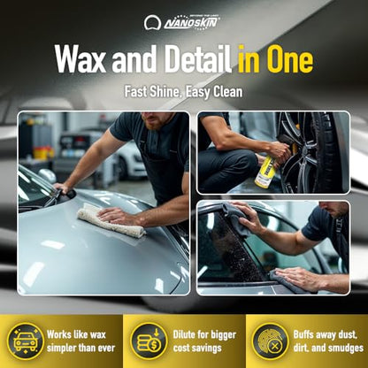 Nanoskin QUICK SHINE Quick Detail Spray 5 Gallons - Waterless Detailer Spray for Car Detailing | Deep Gloss Car Wax Booster & Clay Lubricant | Removes Dust, Smudges, Fingerprints & Other Contaminants, Yellow, 640.00 Fl Oz (Pack of 1) - size: 640 Fl Oz (Pa