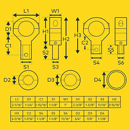 LAMPHUS Off-Road ATV UTV Light Bar Mounts Mounting Bracket Mini Bar Clamp Kits [0.75"/1"/1.25" Inch] [360-Degree] [2 Stud Sizes] [Aluminium] [2 Unit] Bull Bar Roll Bar Clamp Roll Cage Clamps Mount - size: 2-Pack (Mini)