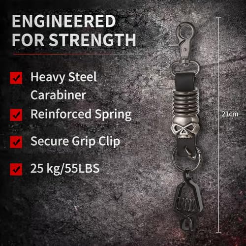 Heavy Duty Glove & Hat Clip with Carabiner, All-Metal Spring Clamp Work Glove Holder for Tool Belt, Harness, Backpack - style: Punk Skull