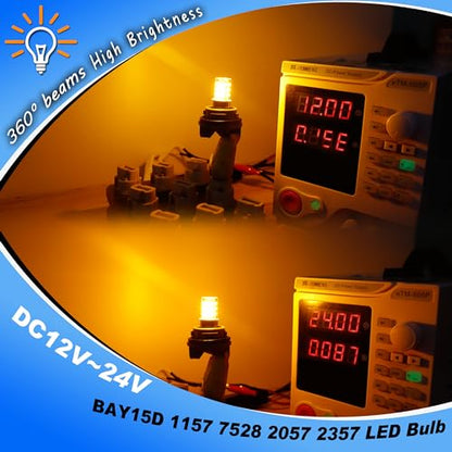 Heifymi 12 Volt BAY15D 1157 7528 2057 2357 LED Blinker Bulb Amber Yellow 3 Watt Replacement DC12-24V Side Maker Turn Signal Back Up Reverse Brake Paking Lights for Car Camper RV Trailer Boat, 2 Pack - color: Amber Yellow, size: BAY15D