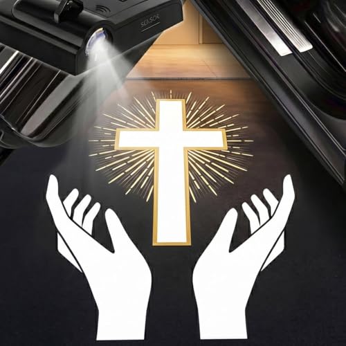2PCS Holding Cross Car Door Lights Projector, Magnetic Logo Projector Door Lights, Wireless LED Welcome Puddle Light, Christian Car Accessories Decor, Cross Gifts for Women Men, Fit All Vehicles - color: Christian Cross