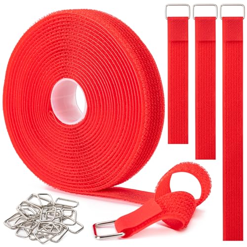 1" x16Ft Hook and Loop Straps with 25 Metal Buckles, Adjustable Fastening Cable Straps, Free Cut Length, Reusable Nylon Cable Ties for Organizer or Storage, Red - color: Red, size: 1"×16ft Metal Buckle