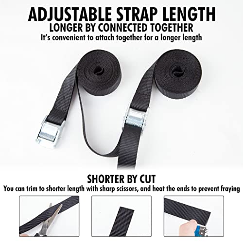 Cartman 1" x 12' Lashing Straps Cargo Tie-Down Strap Up to 600lbs, 12pk in Carry Bag, Black - color: Black, size: 12 PK