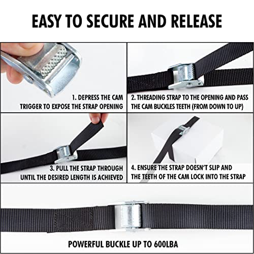 Cartman 1" x 12' Lashing Straps Cargo Tie-Down Strap Up to 600lbs, 12pk in Carry Bag, Black - color: Black, size: 12 PK