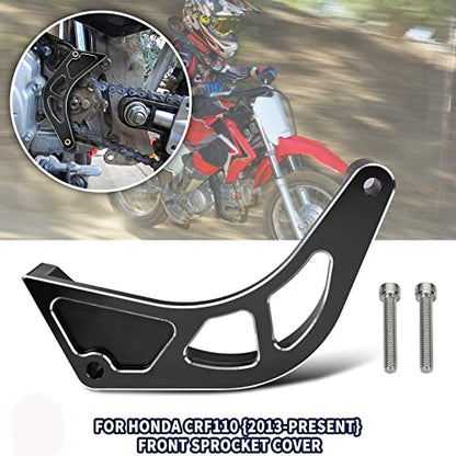 Canitu Black Front Sprocket Cover Guard,Motorcycle Aluminum Chain Guard Sprocket Engine Drive Cover Case Saver Protector Engine Case Protection for Honda CRF110 2013-2024 - color: Black