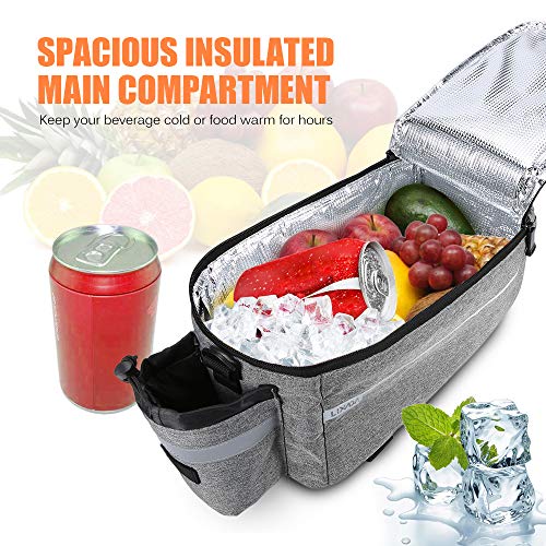 Lixada Bike Panniers Bike Trunk Bag Insulated Bag for Warm/Cool Items, Bicycle Rear Rack Storage Luggage Bicycle Seat Multifunctional Insulated Trunk Cooler Bag Shoulder Bag 11.4 6.3 6.7in - color: Dark Blue