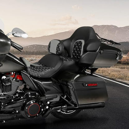 C.C. RIDER Driver Rider Backrest Fit for Harley Touring Road King Street Glide Road Glide Electra Glide and Tri Glide Models 2009-2023 2009-2023 - color: Rider Backrest 23#Black+Grey
