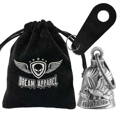 Dream Apparel Motorcycle Bell Guardian Angel Drive Away Gremlin, Biker Bell for Men Women Rider Riding, Good Luck Gift - color: Live to Ride & Eagle