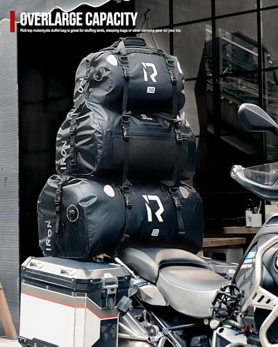 IRON JIA'S Motorcycle Dry Bag - Waterproof Duffle & Luggage Tail Bag Saddle Bags with Roll Top Closure, Shoulder Straps, Inner Pocket and Mesh Pocket (Purple, 50L) - color: Purple, size: 50L