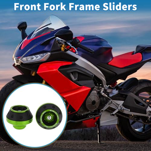 Motorcycle Front Fork Frame Sliders Falling Protection Wheel Crash Protector Scooter Moped Aluminum Alloy Green 2 Pcs - color: Green