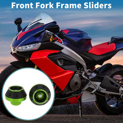 Motorcycle Front Fork Frame Sliders Falling Protection Wheel Crash Protector Scooter Moped Aluminum Alloy Green 2 Pcs - color: Green