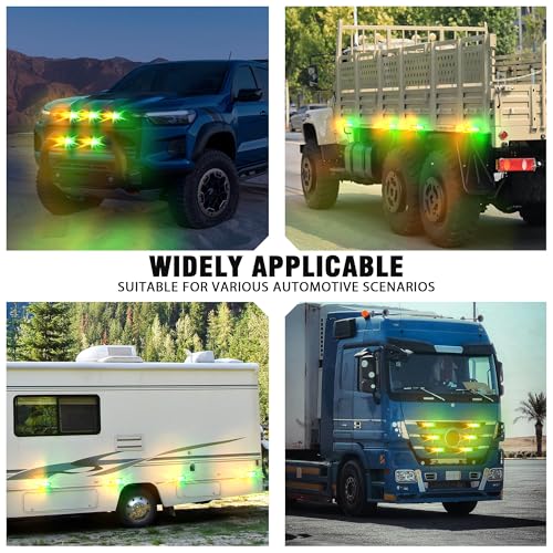 WINECO 8PCS LED Strobe Lights kit12V Sync Feature Green Amber 12LED Emergency Hazard Warning Lights with Strobe Controller for Trucks Vehicles ATV RV Cars Van - color: GREEN AMBER