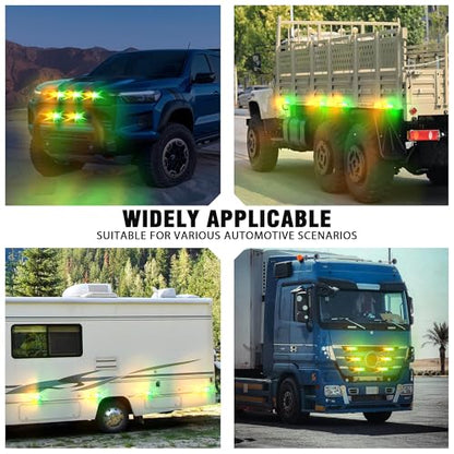 WINECO 8PCS LED Strobe Lights kit12V Sync Feature Green Amber 12LED Emergency Hazard Warning Lights with Strobe Controller for Trucks Vehicles ATV RV Cars Van - color: GREEN AMBER