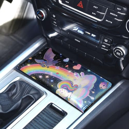 GuoChe Pu Leather Registration and Insurance Card Holder Men Women Document Wallet for any Car, Truck, Motorcycle, Trailer or Boat kawaii-style Pastel Goth Cute Creepy Rainbow Fantasy Creature - color: 19