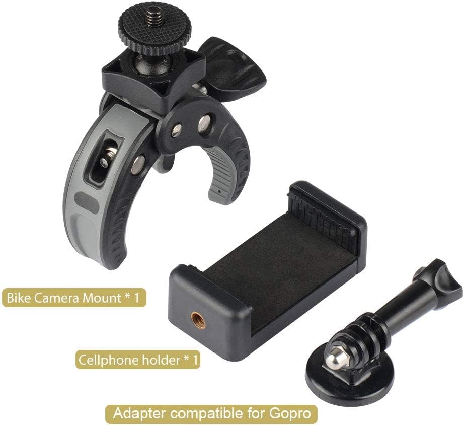 UTEBIT Camera Mount Clamp, Umbrella Clamp Motorcycle Camera Pole Mount Desk Holder Accessories, 360° Ballhead 1/4" Thread Holes with Phone Tripod Mount, Super Clamp for Gopro/DSLR/Stabilizer - color: Black