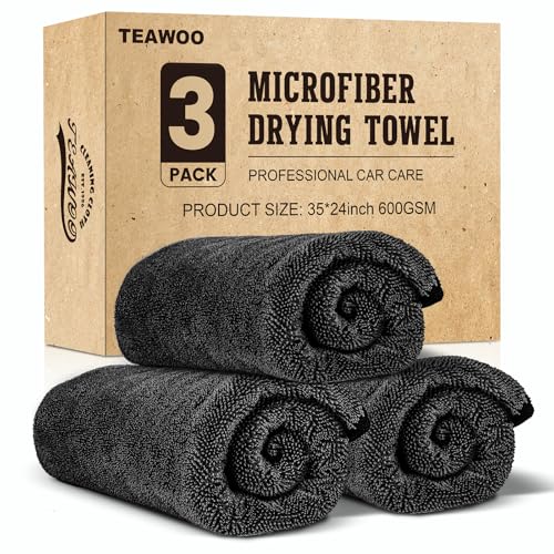 TEAWOO 3-Pack Microfiber Towels for Cars (24" x 35"), Extra Large Super Absorbent Car Drying Towel, Drying Towel for Car & Trucks, Car Towels Drying with No Streaks & Scratches - size: 35"x 24" 3 PACK
