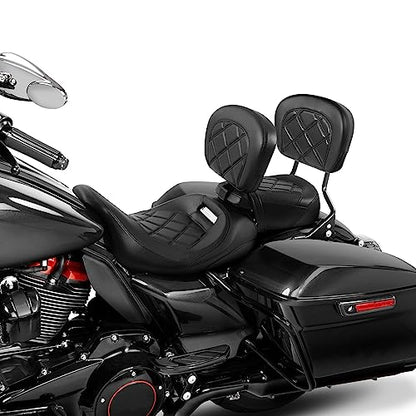 Seat Cushion, SLMOTO Motorcycle Low-Profile Rider Seat 2-Piece Two Up Rider Passenger Seat and Sissy Bar Backrest Pad For Harley Touring CVO Road King Street Glide Road Glide Electra Glide 14-23 Black - color: Black