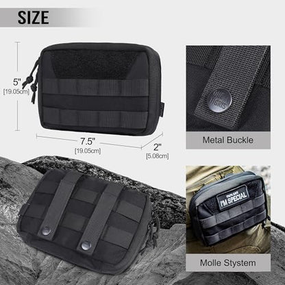OneTigris MOLLE Pouch, Tactical Admin Pouch Belt EDC Tool Organizer Zippered Utility Waist Pack 7.5"x5"x2" - color: Black